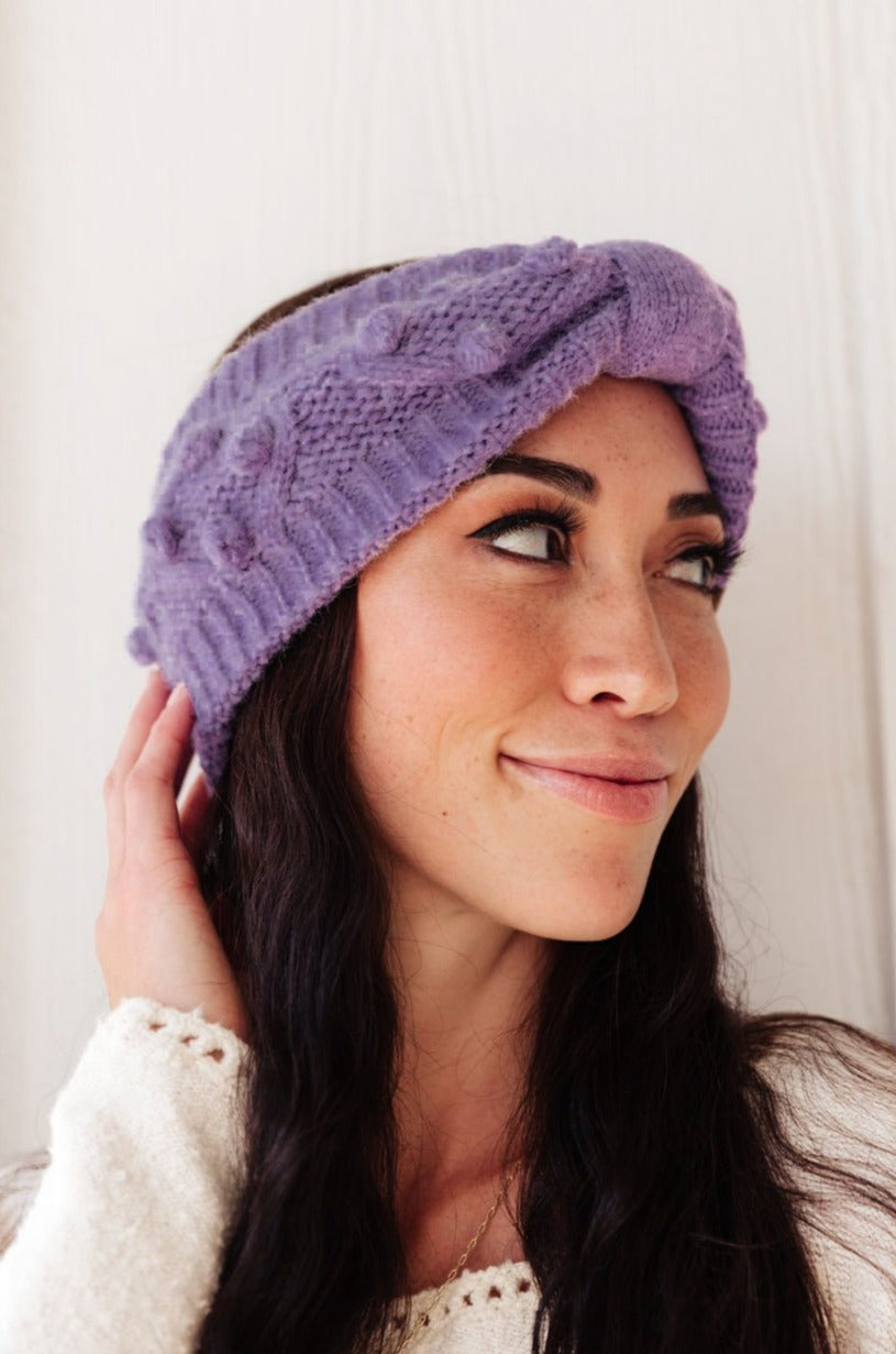 Pom Knit Head Wrap In Periwinkle